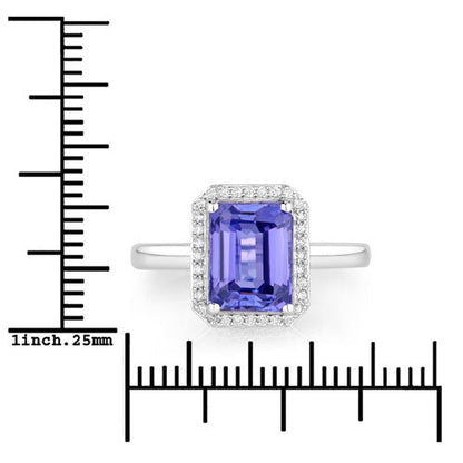 3.34 Carat Genuine Tanzanite and White Diamond 14K White Gold Ring  DestGlow