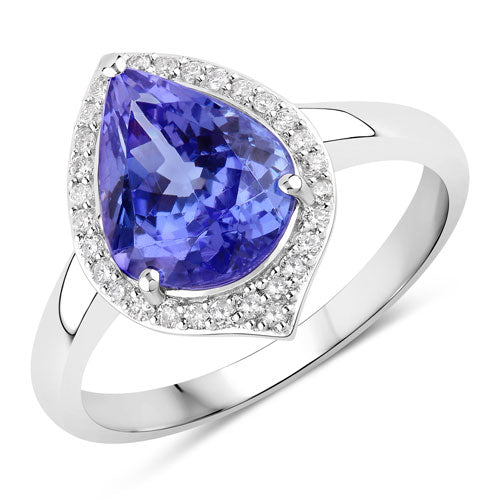 2.72 Carat Genuine Tanzanite and White Diamond 14K White Gold Ring  DestGlow