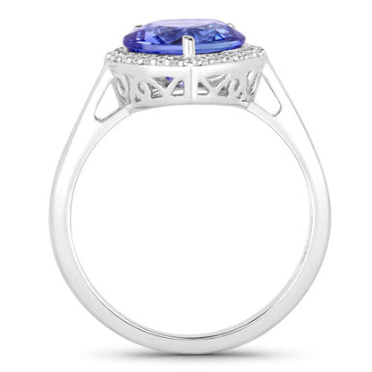 2.72 Carat Genuine Tanzanite and White Diamond 14K White Gold Ring  DestGlow