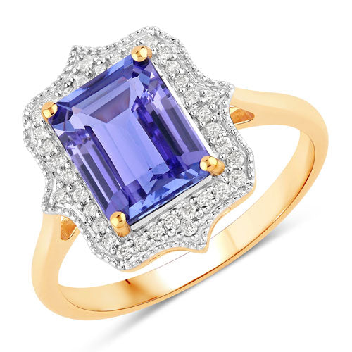 2.82 Carat Genuine Tanzanite and White Diamond 14K Yellow Gold Ring  DestGlow