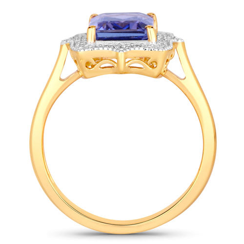 2.82 Carat Genuine Tanzanite and White Diamond 14K Yellow Gold Ring  DestGlow