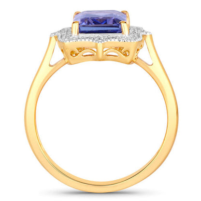 2.82 Carat Genuine Tanzanite and White Diamond 14K Yellow Gold Ring  DestGlow