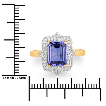 2.82 Carat Genuine Tanzanite and White Diamond 14K Yellow Gold Ring  DestGlow