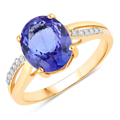 2.80 Carat Genuine Tanzanite and White Diamond 14K Yellow Gold Ring  DestGlow