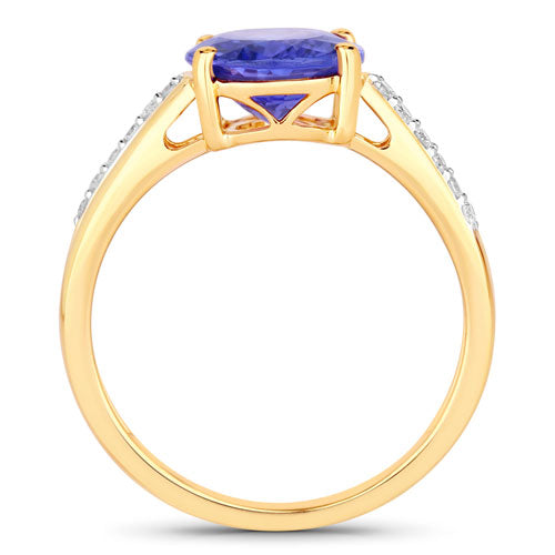 2.80 Carat Genuine Tanzanite and White Diamond 14K Yellow Gold Ring  DestGlow