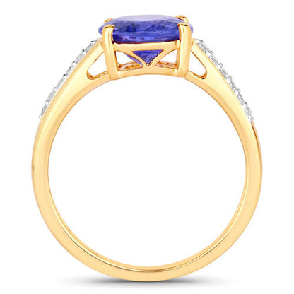 2.80 Carat Genuine Tanzanite and White Diamond 14K Yellow Gold Ring  DestGlow