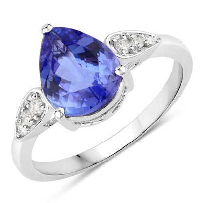 2.54 Carat Genuine Tanzanite and White Diamond 14K White Gold Ring  DestGlow