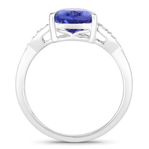 2.54 Carat Genuine Tanzanite and White Diamond 14K White Gold Ring  DestGlow