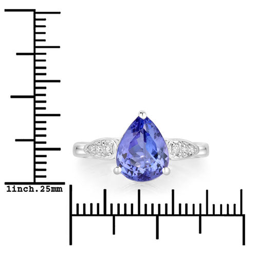 2.54 Carat Genuine Tanzanite and White Diamond 14K White Gold Ring  DestGlow