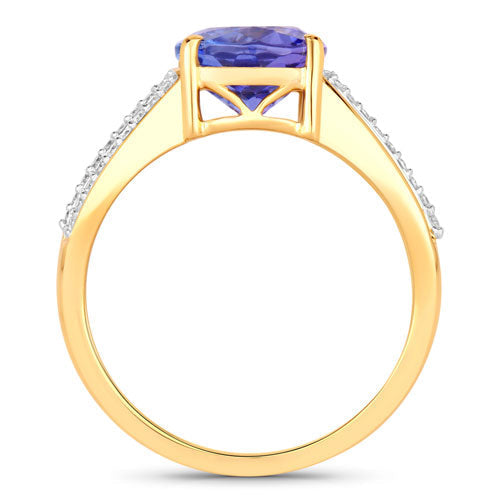 3.26 Carat Genuine Tanzanite and White Diamond 14K Yellow Gold Ring  DestGlow