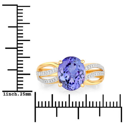 3.26 Carat Genuine Tanzanite and White Diamond 14K Yellow Gold Ring  DestGlow