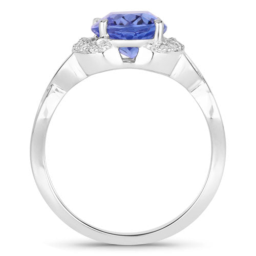 2.86 Carat Genuine Tanzanite and White Diamond 14K White Gold Ring  DestGlow