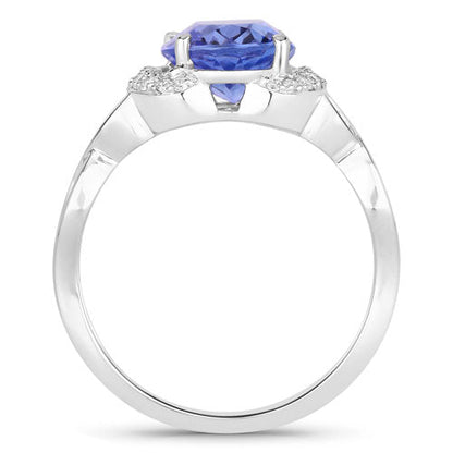 2.86 Carat Genuine Tanzanite and White Diamond 14K White Gold Ring  DestGlow