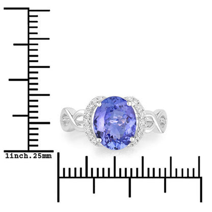 2.86 Carat Genuine Tanzanite and White Diamond 14K White Gold Ring  DestGlow