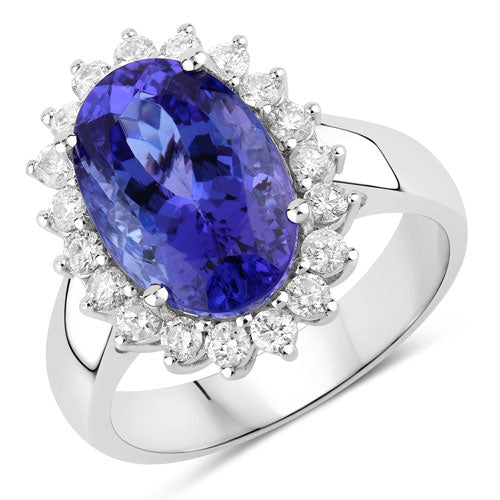 5.92 Carat Genuine Tanzanite and White Diamond 14K White Gold Ring by Bids.com