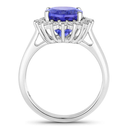 5.92 Carat Genuine Tanzanite and White Diamond 14K White Gold Ring by Bids.com
