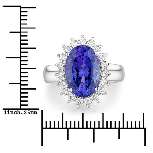 5.92 Carat Genuine Tanzanite and White Diamond 14K White Gold Ring by Bids.com