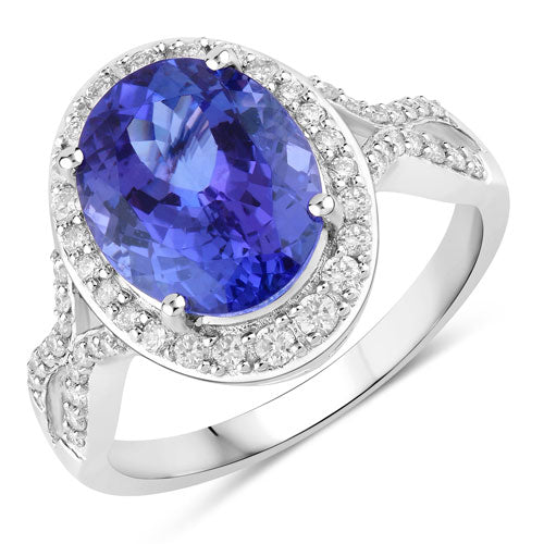4.12 Carat Genuine Tanzanite and White Diamond 14K White Gold Ring by Bids.com