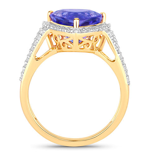 4.10 Carat Genuine Tanzanite and White Diamond 14K Yellow Gold Ring by Bids.com