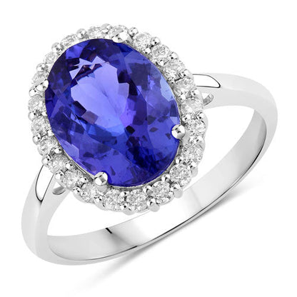 3.95 Carat Genuine Tanzanite and White Diamond 14K White Gold Ring by Bids.com