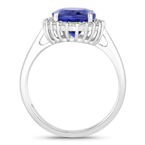 3.95 Carat Genuine Tanzanite and White Diamond 14K White Gold Ring by Bids.com