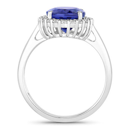 3.95 Carat Genuine Tanzanite and White Diamond 14K White Gold Ring by Bids.com