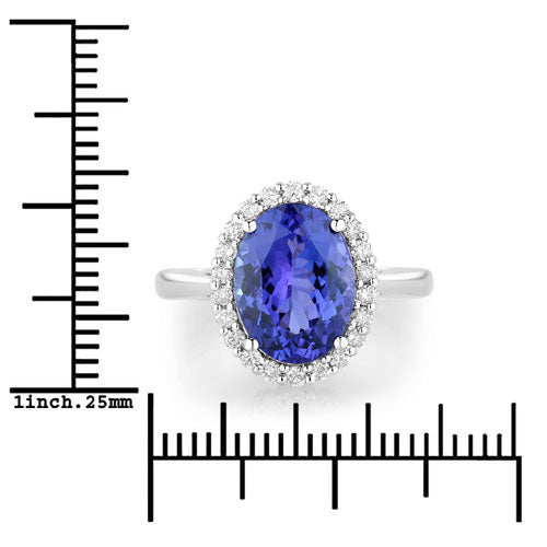 3.95 Carat Genuine Tanzanite and White Diamond 14K White Gold Ring by Bids.com