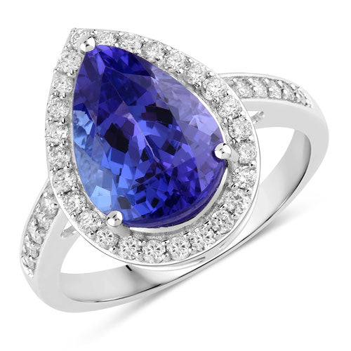 4.46 Carat Genuine Tanzanite and White Diamond 14K White Gold Ring by Bids.com