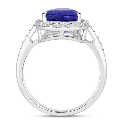 4.46 Carat Genuine Tanzanite and White Diamond 14K White Gold Ring by Bids.com