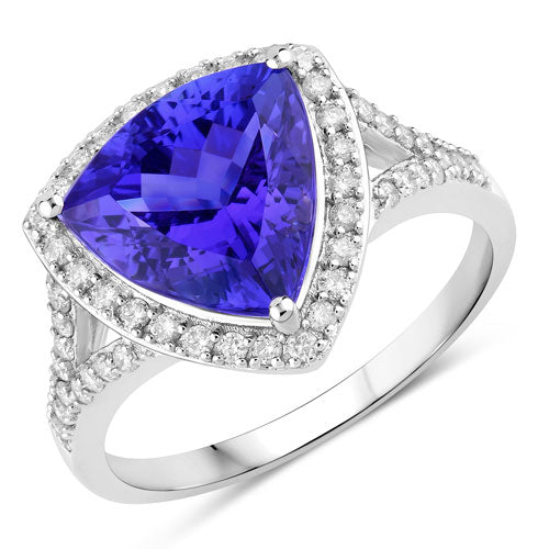 4.42 Carat Genuine Tanzanite and White Diamond 14K White Gold Ring by Bids.com