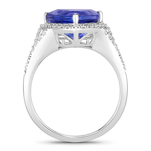 4.42 Carat Genuine Tanzanite and White Diamond 14K White Gold Ring by Bids.com