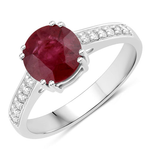 2.20 Carat Genuine Ruby and White Diamond 14K White Gold Ring by Bids.com