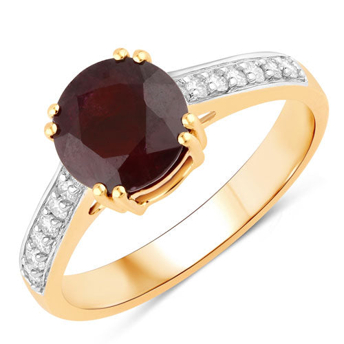 2.20 Carat Genuine Ruby and White Diamond 14K Yellow Gold Ring by Bids.com