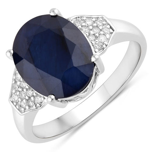 4.46 Carat Genuine Blue Sapphire and White Diamond 14K White Gold Ring by Bids.com