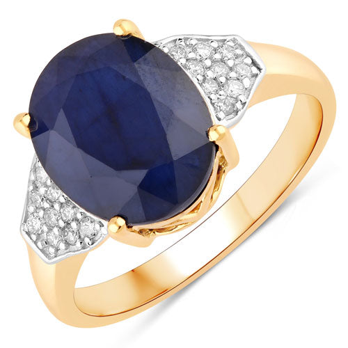 4.46 Carat Genuine Blue Sapphire and White Diamond 14K Yellow Gold Ring by Bids.com