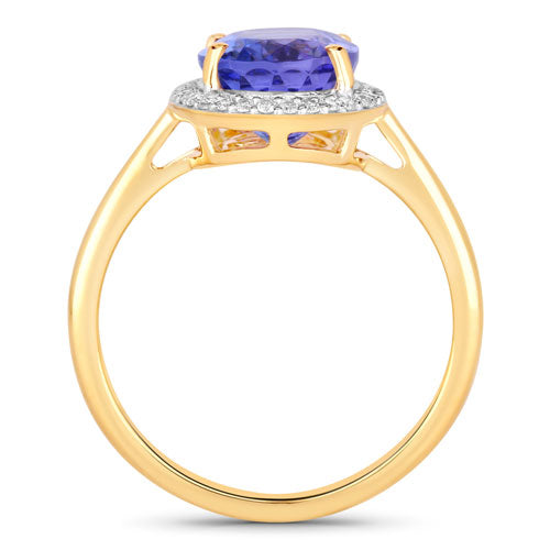 3.43 Carat Genuine Tanzanite and White Diamond 14K Yellow Gold Ring  DestGlow