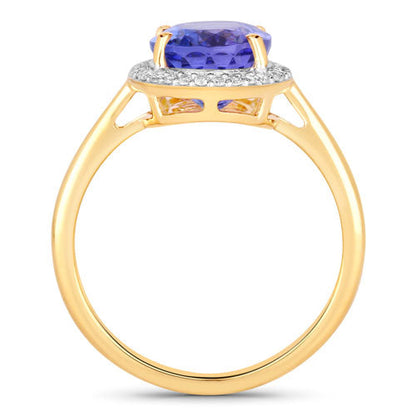 3.43 Carat Genuine Tanzanite and White Diamond 14K Yellow Gold Ring  DestGlow