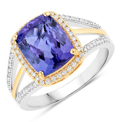 4.19 Carat Genuine Tanzanite and White Diamond 14K White Gold(Two-Tone) Ring  DestGlow
