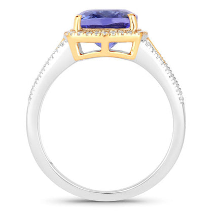 4.19 Carat Genuine Tanzanite and White Diamond 14K White Gold(Two-Tone) Ring  DestGlow
