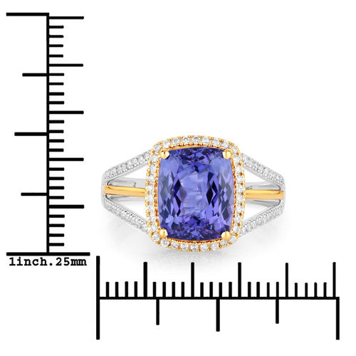 4.19 Carat Genuine Tanzanite and White Diamond 14K White Gold(Two-Tone) Ring  DestGlow