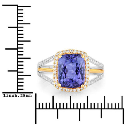 4.19 Carat Genuine Tanzanite and White Diamond 14K White Gold(Two-Tone) Ring  DestGlow