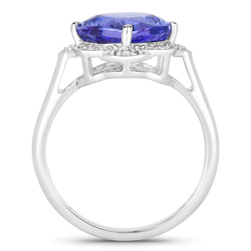 3.51 Carat Genuine Tanzanite and White Diamond 14K White Gold Ring  DestGlow
