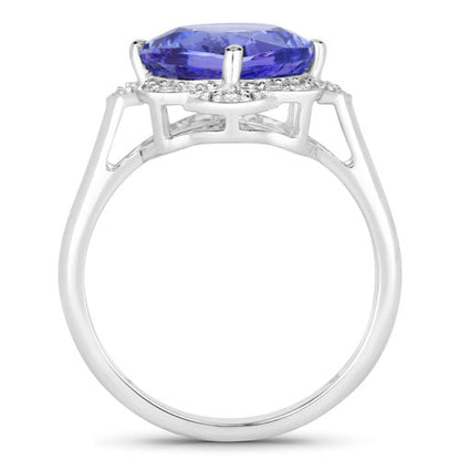 3.51 Carat Genuine Tanzanite and White Diamond 14K White Gold Ring  DestGlow