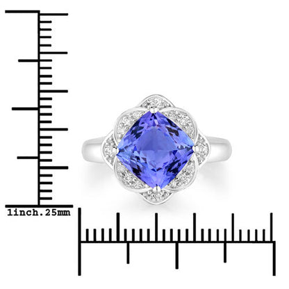 3.51 Carat Genuine Tanzanite and White Diamond 14K White Gold Ring  DestGlow