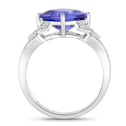 3.43 Carat Genuine Tanzanite and White Diamond 14K White Gold Ring by Bids.com