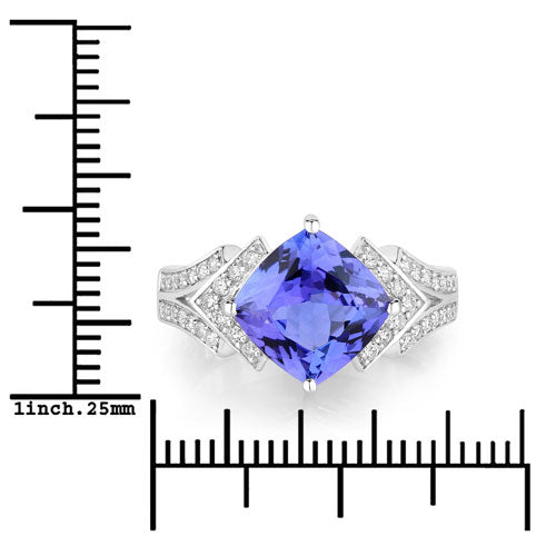 3.43 Carat Genuine Tanzanite and White Diamond 14K White Gold Ring by Bids.com