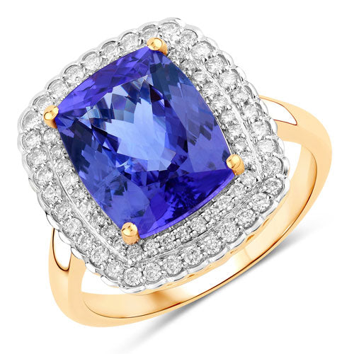 4.84 Carat Genuine Tanzanite and White Diamond 14K Yellow Gold Ring by Bids.com