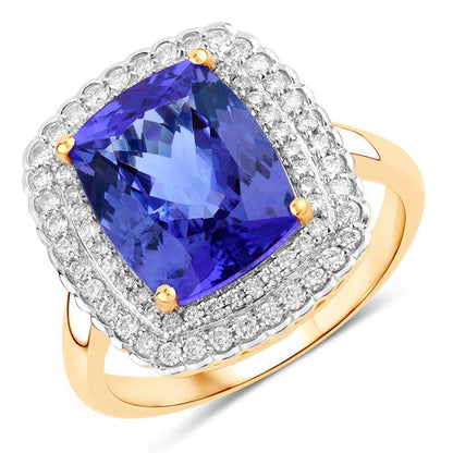 4.84 Carat Genuine Tanzanite and White Diamond 14K Yellow Gold Ring by Bids.com