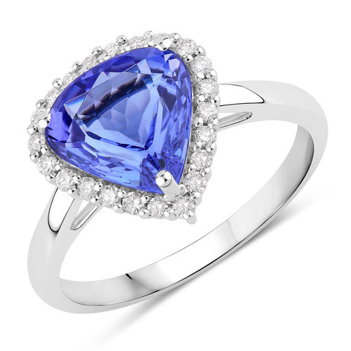 2.60 Carat Genuine Tanzanite and White Diamond 14K White Gold Ring by Bids.com