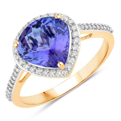2.49 Carat Genuine Tanzanite and White Diamond 14K Yellow Gold Ring by Bids.com